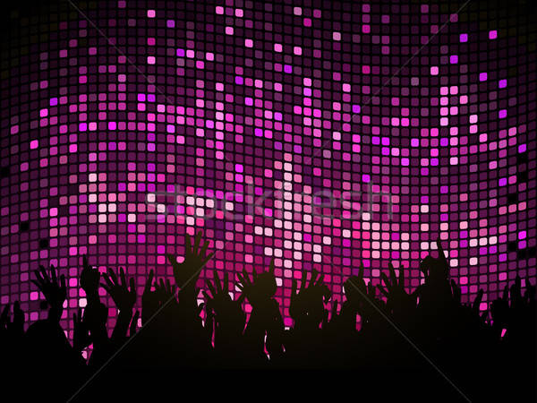 600x450 Dj And Crowd On Purple Mosaic Background Vector Illustration