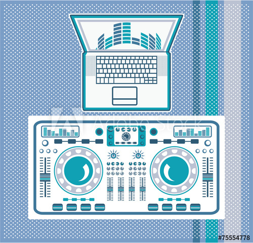 500x480 Turntable With Laptop Dj Equipment Vector