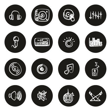450x449 Dj Or Dj Equipment Icons Freehand White On Black Circle Royalty