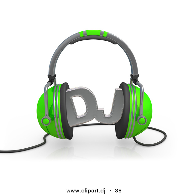 600x620 Vector Clipart Of A Dj Text Between Green Headphones