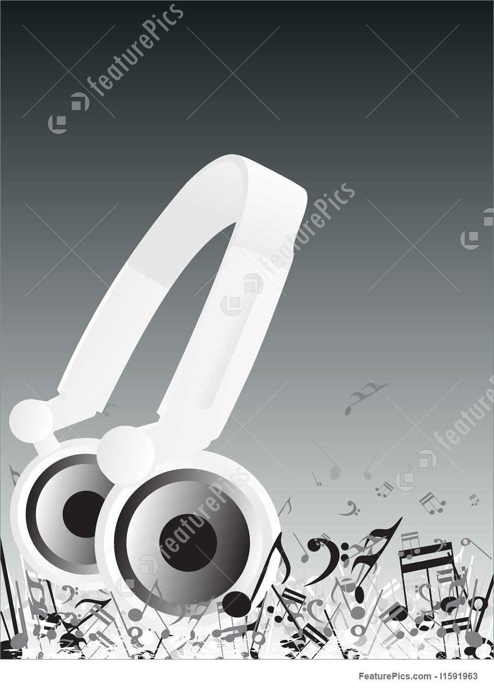 974x1360 Vector Dj Headphones On Musical Background Stock Illustration
