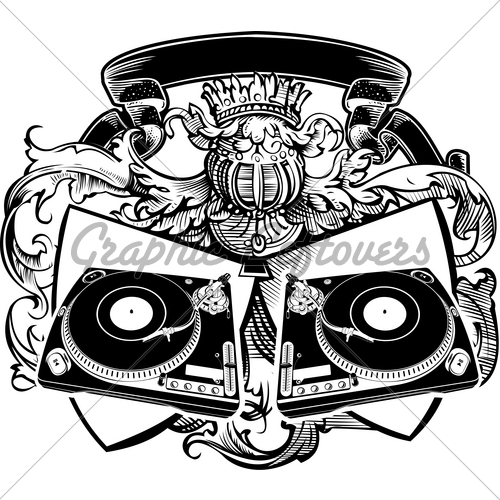 500x500 Heraldry Dj Sign With Turntables Vector Illustration Gl Stock