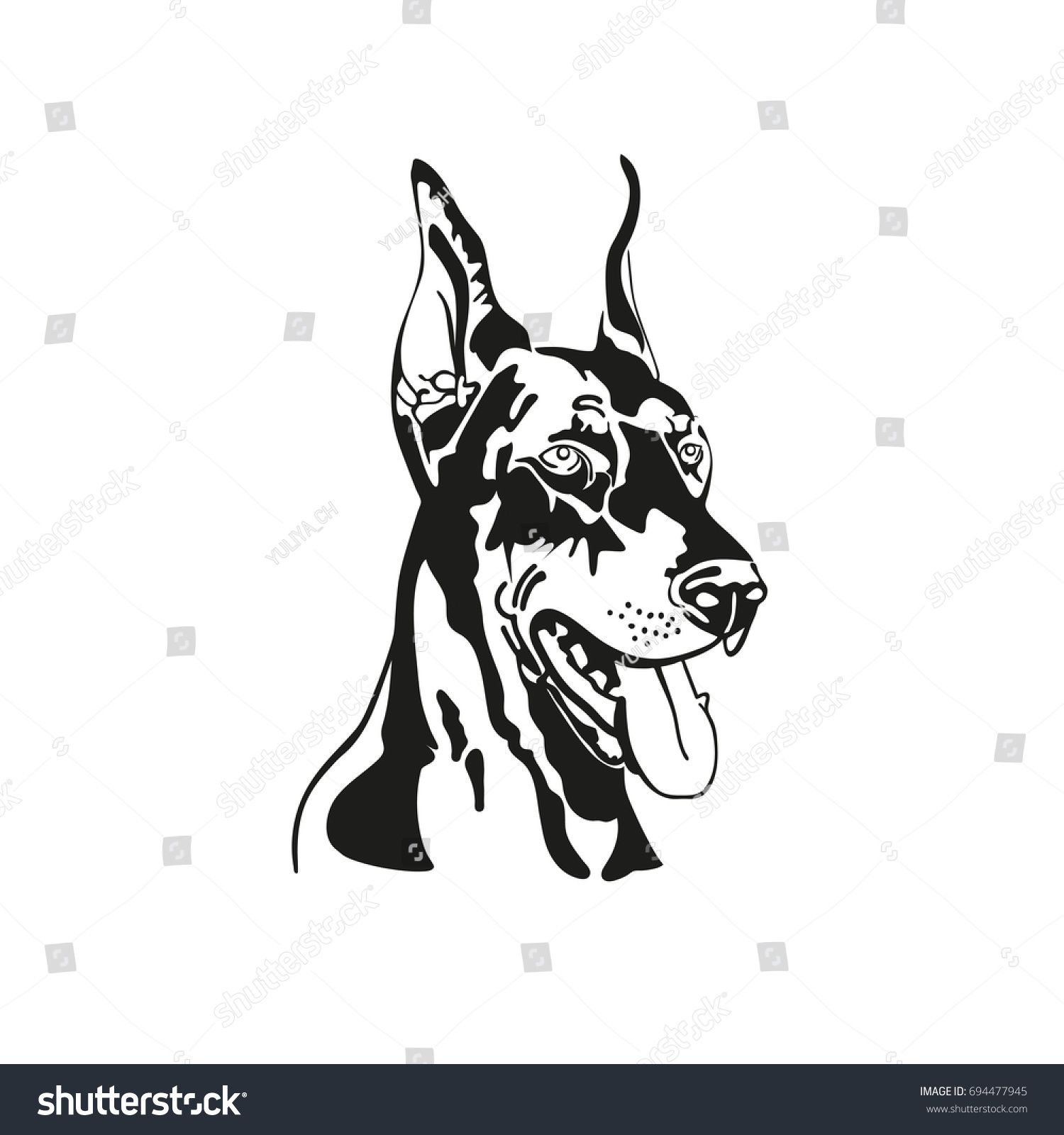 1500x1600 Vector Image Of Head Dog Doberman Black And White Silhouette