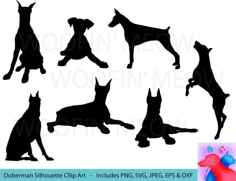 794x609 Doberman Clipart Silhouette Pet Lover Dog Jumping Etsy