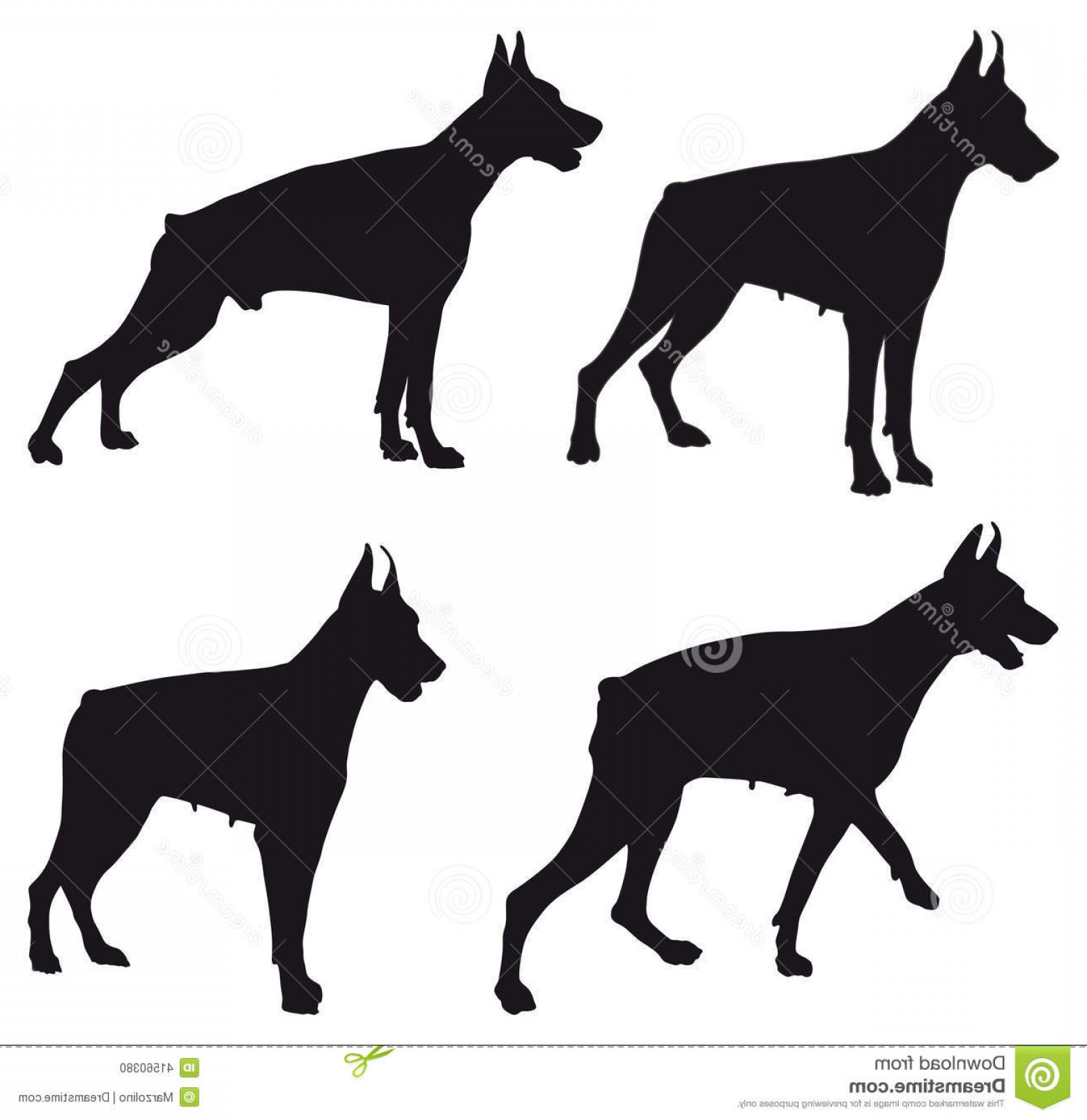 1560x1608 Stock Illustration Doberman Silhouette Four Different Black