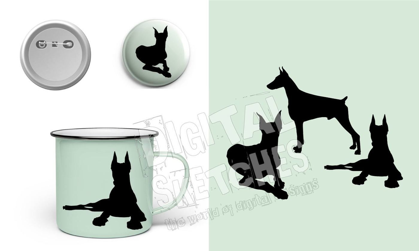1400x840 Doberman Dog Set Animals Vector Silhouette Dxf