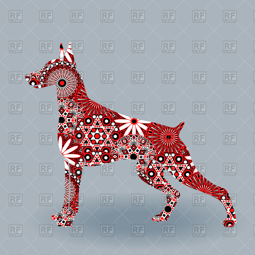1000x1000 Alert Dog Of Doberman Breed With Flowers Pattern On Grey