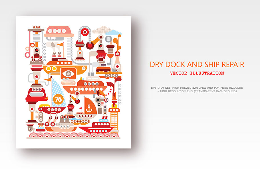 911x607 Dry Dock And Ship Repair Vector Illustration