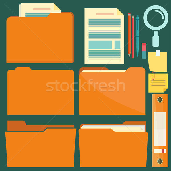 600x600 Folders With Pen, Pencil And Note Reminder Sticker, Office
