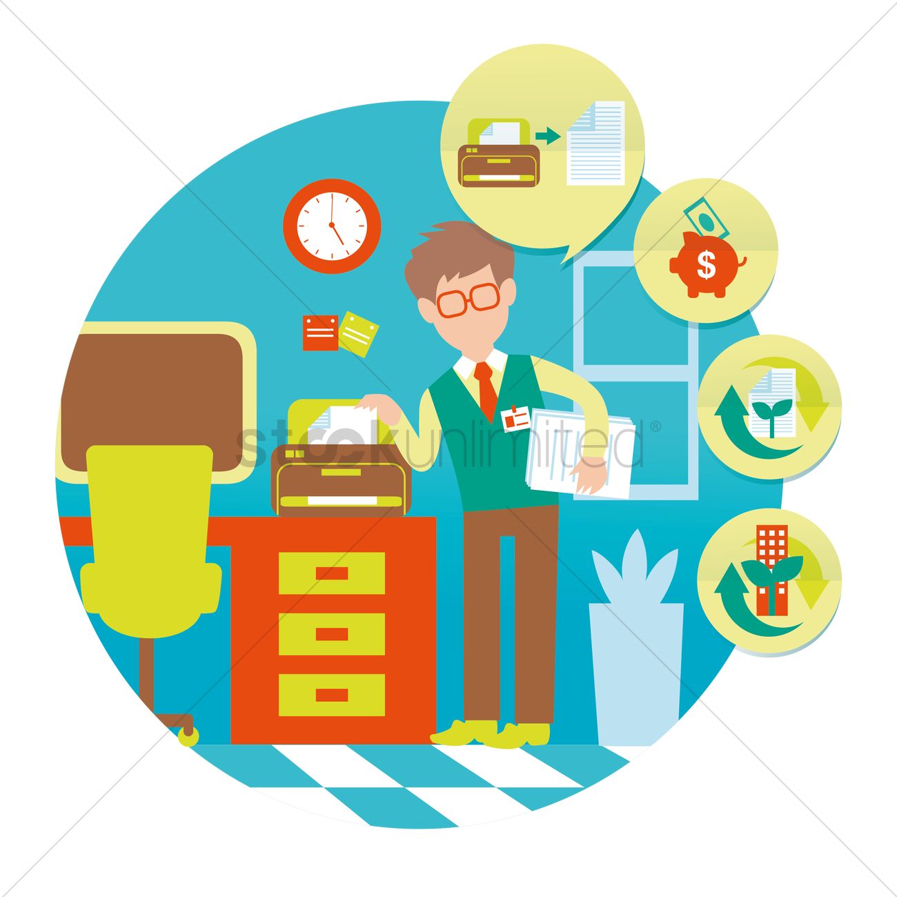 1300x1300 Free Man Taking Print Out Document Vector Image