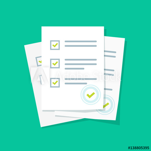 500x500 Survey Or Exam Form Paper Sheets Pile With Answered Quiz Checklist