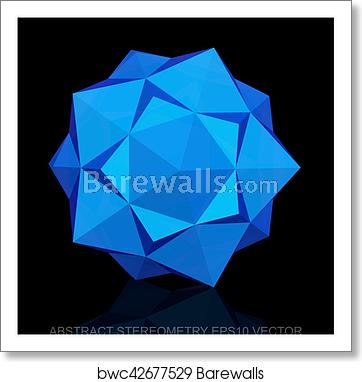 362x382 Abstract Geometry Low Poly Blue Dodecahedron Vector, Art