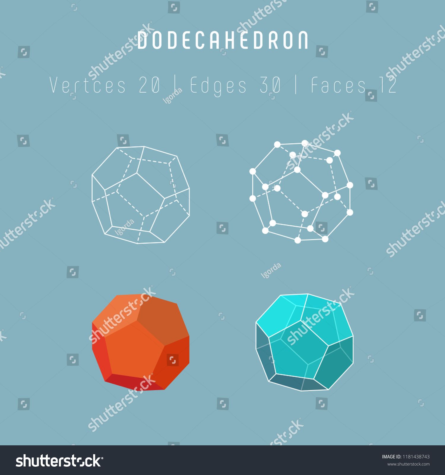 1500x1600 Regular Polyhedron Dodecahedron One Of Platonic Solids Vector