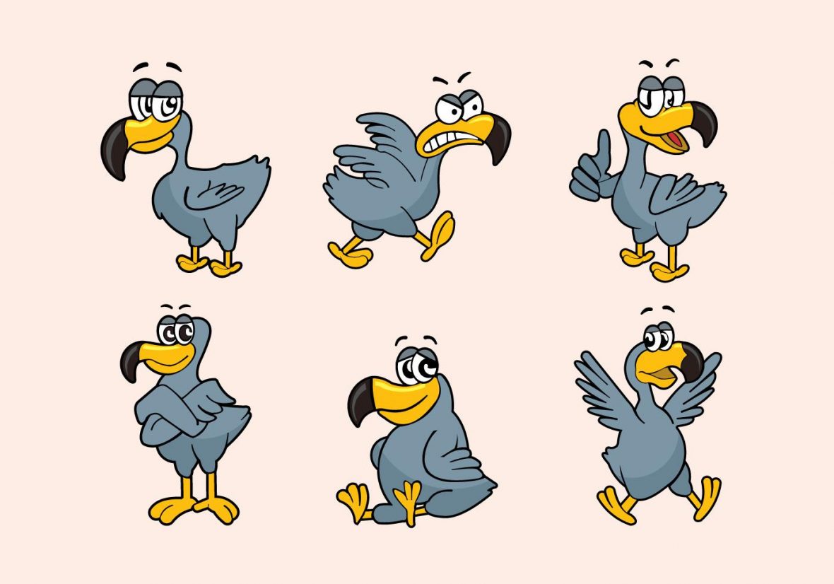 1180x826 Dodo Cartoon Character Pose Vector Illustration