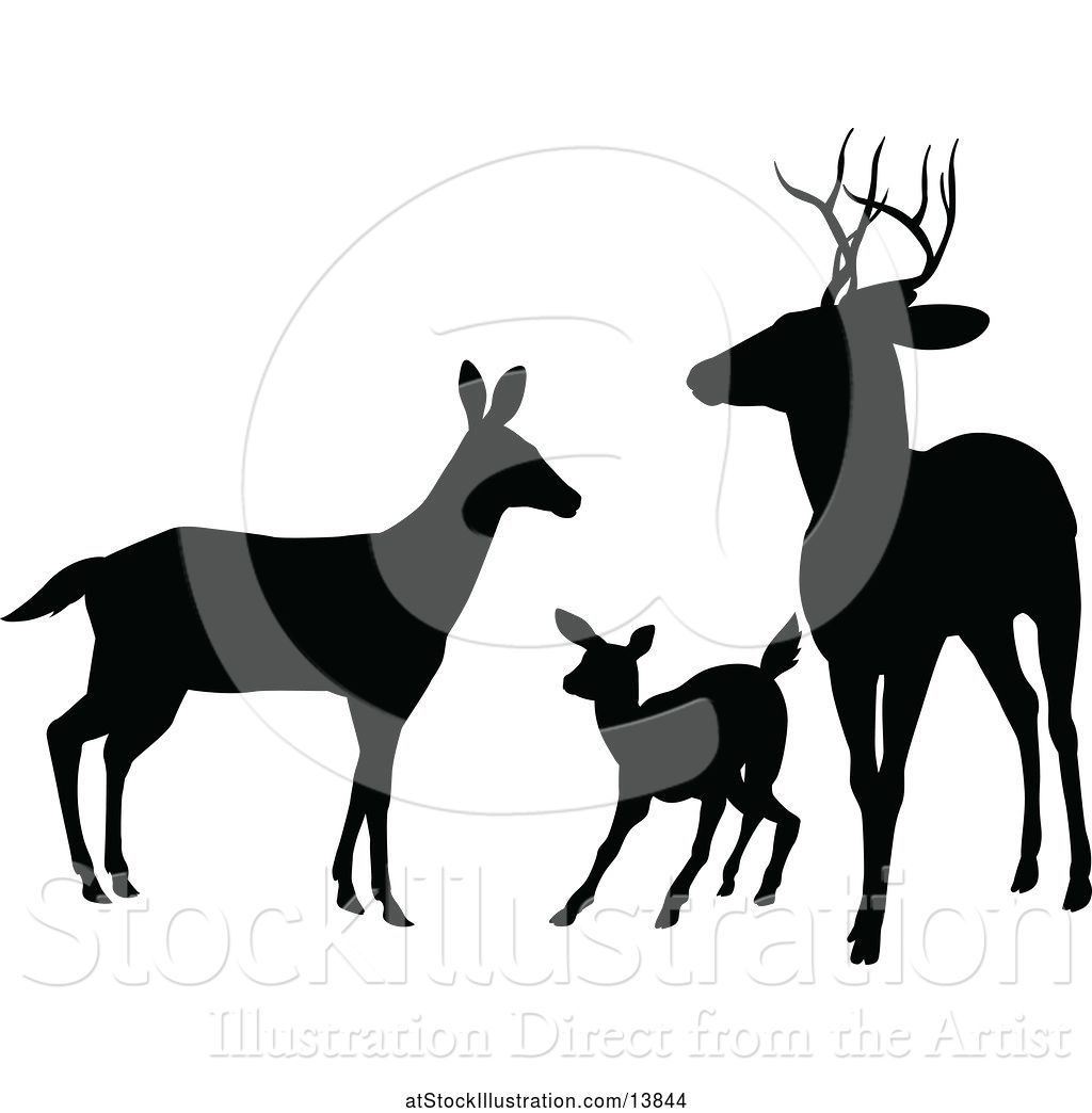 1024x1044 Vector Illustration Of Black Silhouetted Deer Buck, Doe And Fawn