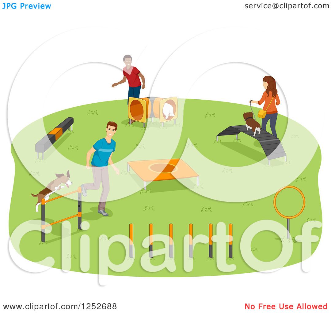 1080x1024 Clipart Of A Dog Agility Park With Owners And Their Pets