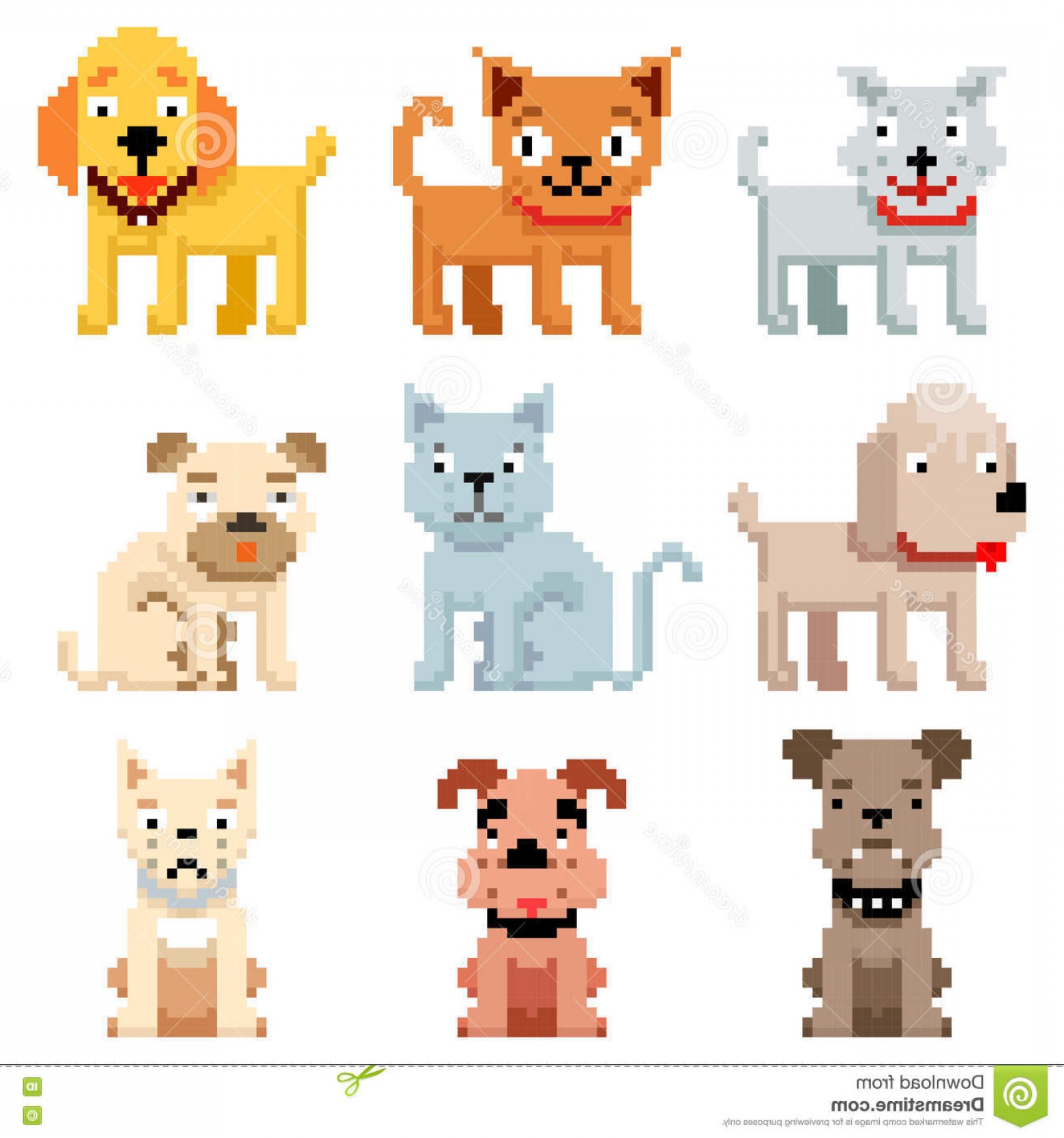 1560x1668 Pixel Art Pets Icons Bit Dogs And Cats Vector Illustration Soidergi
