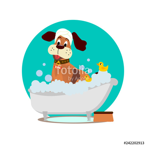 500x500 Dog Grooming Cute Dog Taking A Bath Vector Cartoon Style