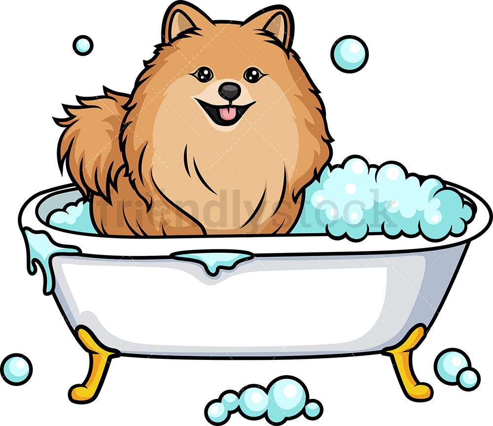 1000x864 Pomeranian Having A Bath Cartoon Vector Clipart