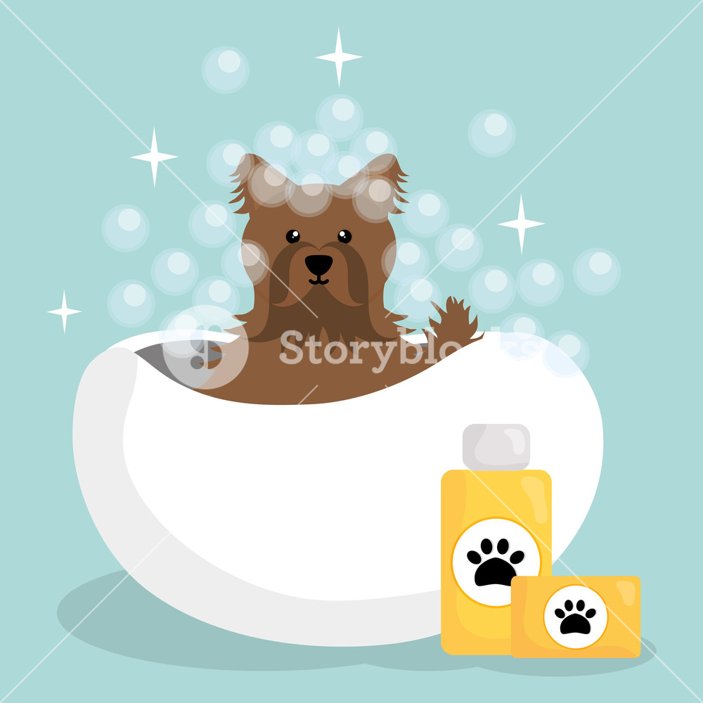1000x1000 Cute Little Dog With Bath Tub Vector Illustration Design Royalty