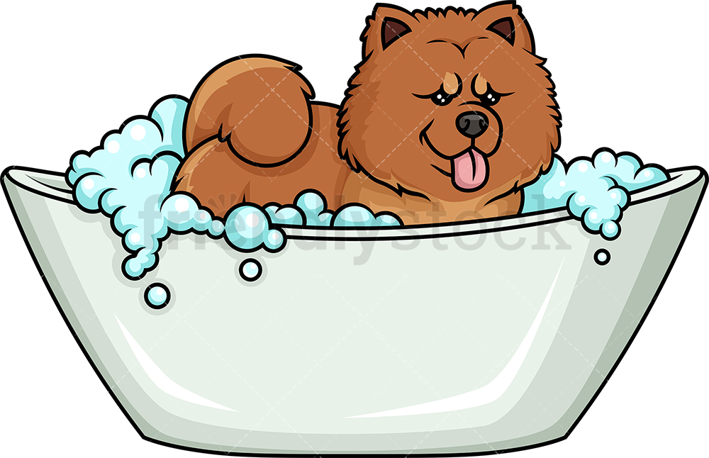1000x646 Chow Chow Having A Bath Cartoon Vector Clipart