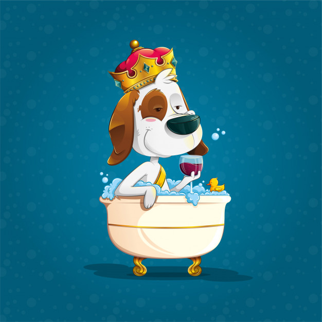 626x626 Cute Dog Bathing With Crown In An Bathtub Vector Premium Download