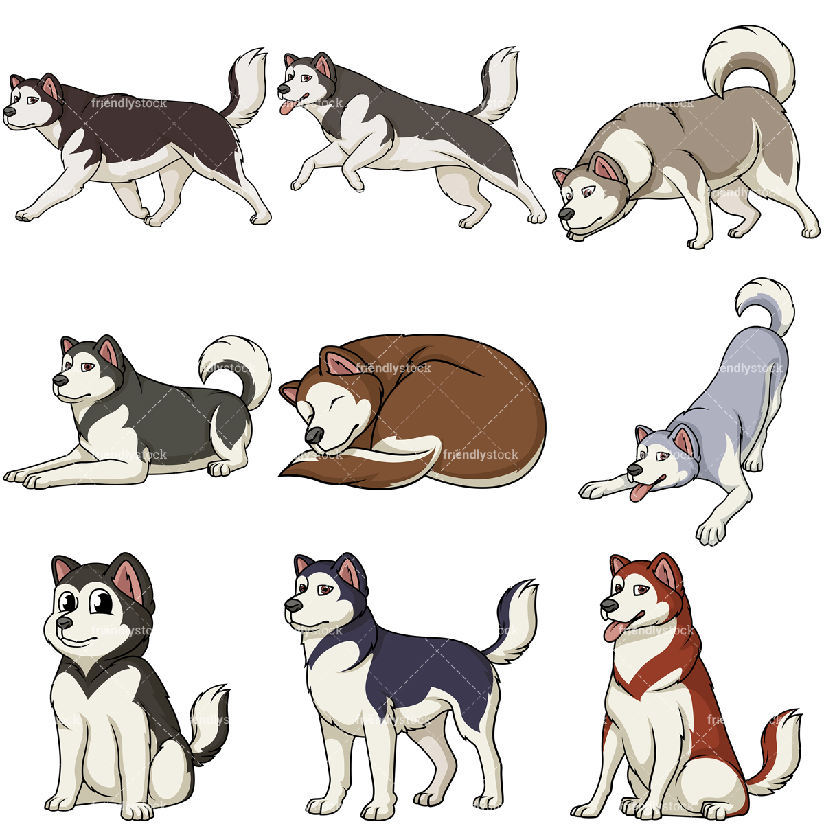 1200x1200 Alaskan Malamute Dogs Cartoon Vector Clipart