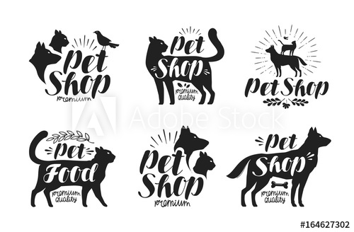Pet Shop, Label Set Animals, Dog, Cat, Parrot Symbol Or Logo 500x328 Pet Shop, Label Set Animals, Dog, Cat, Parrot Symbol Or Logo