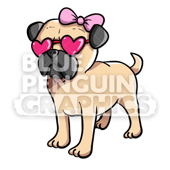 700x700 Girly Pug Dog Standing Vector Cartoon Clipart Illustration Blue