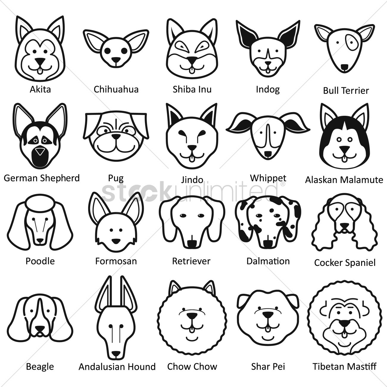 Collection Of Dog Faces Vector Image 1300x1300 Collection Of Dog Faces Vector Image