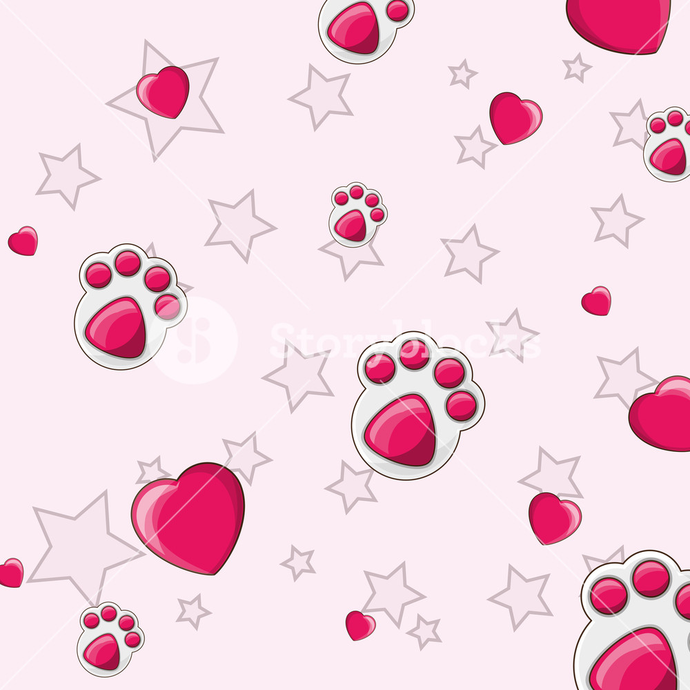 1000x1000 Dog Footprint And Hearts Pattern, Colorful Design Vector