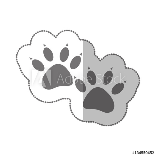 500x500 Grayscale Silhouette Middle Shadow Sticker With Dog Footprint