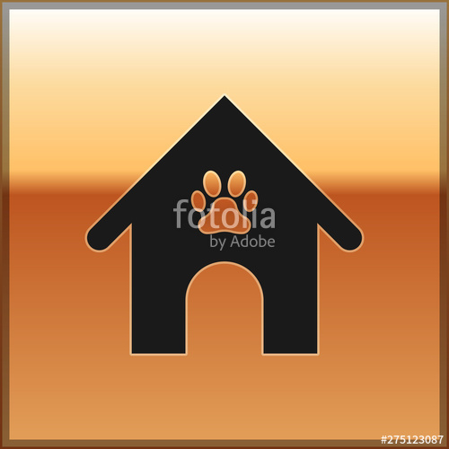 Black Dog House And Paw Print Pet Icon Isolated On Gold Background 500x500 Black Dog House And Paw Print Pet Icon Isolated On Gold Background