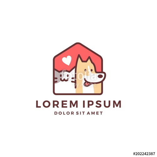 500x500 Dog Cat Pet House Home Love Logo Vector Icon Line Art Outline