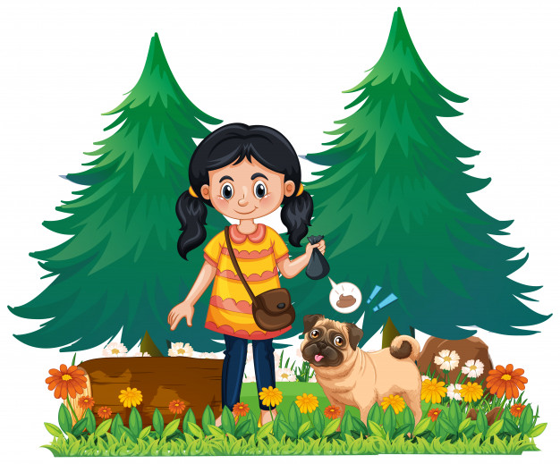 626x519 A Girl Pick Up Dog Poop Vector Premium Download
