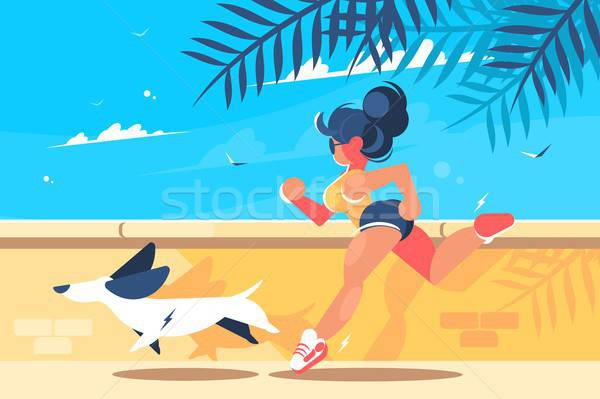 600x399 Girl With Dog Running Vector Illustration Jossdiim
