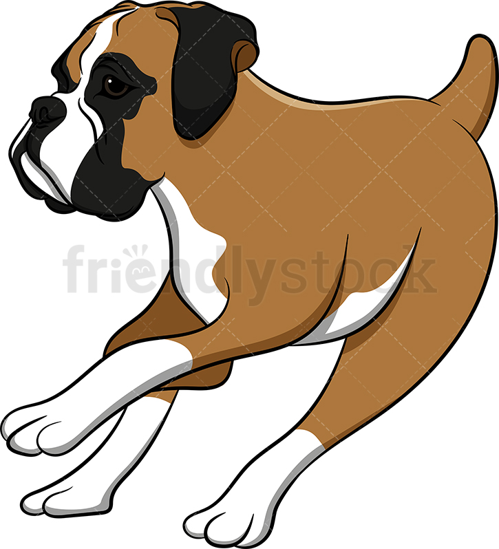 725x798 Boxer Dog Running And Turning Around Cartoon Clipart