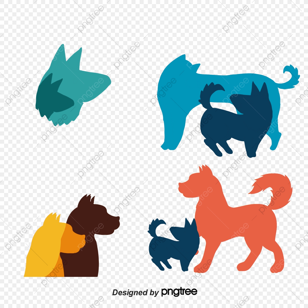 1200x1200 Color Pet Dog Silhouettes Vector Material Download, Color Vector