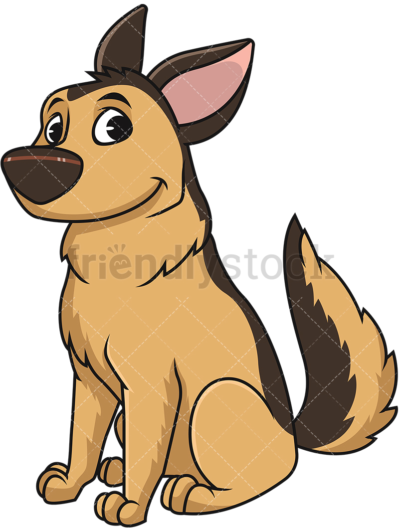 800x1067 German Shepherd Dog Sitting Cartoon Vector Clipart