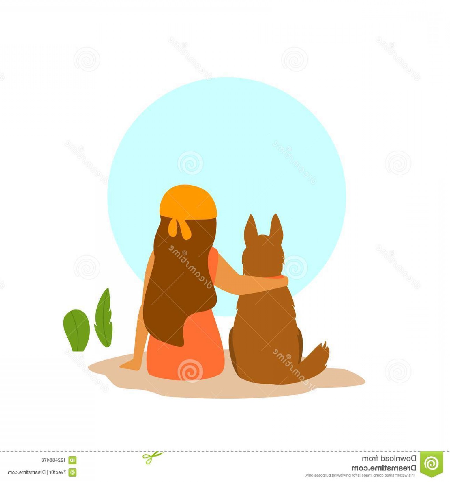 1560x1668 Girl Dog Sitting Together Backside View Best Friends Cute Vector