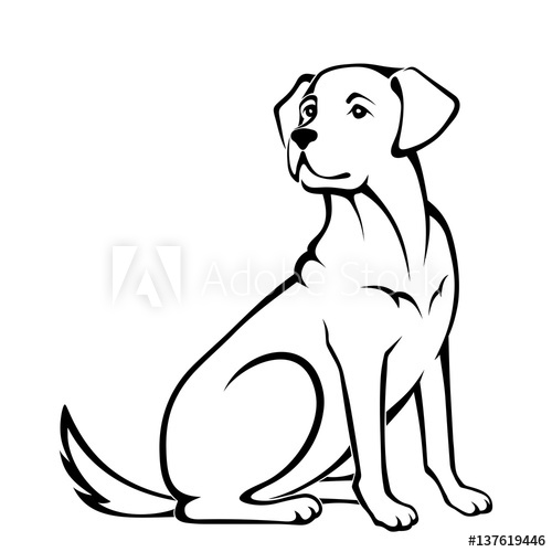 500x500 Vector Black And White Illustration Of A Sitting Dog Isolated