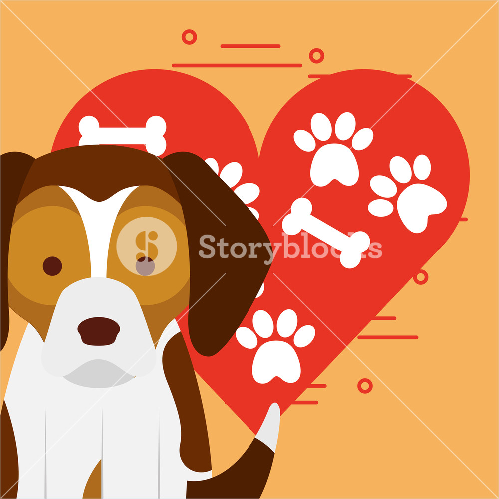 1000x1000 Cute Dog Sitting With Paw And Bone Heart Love Dog Pet Vector