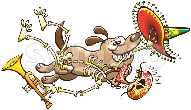 620x357 Mischievous Dog Running Away With A Skeleton In Its Mouth Vector