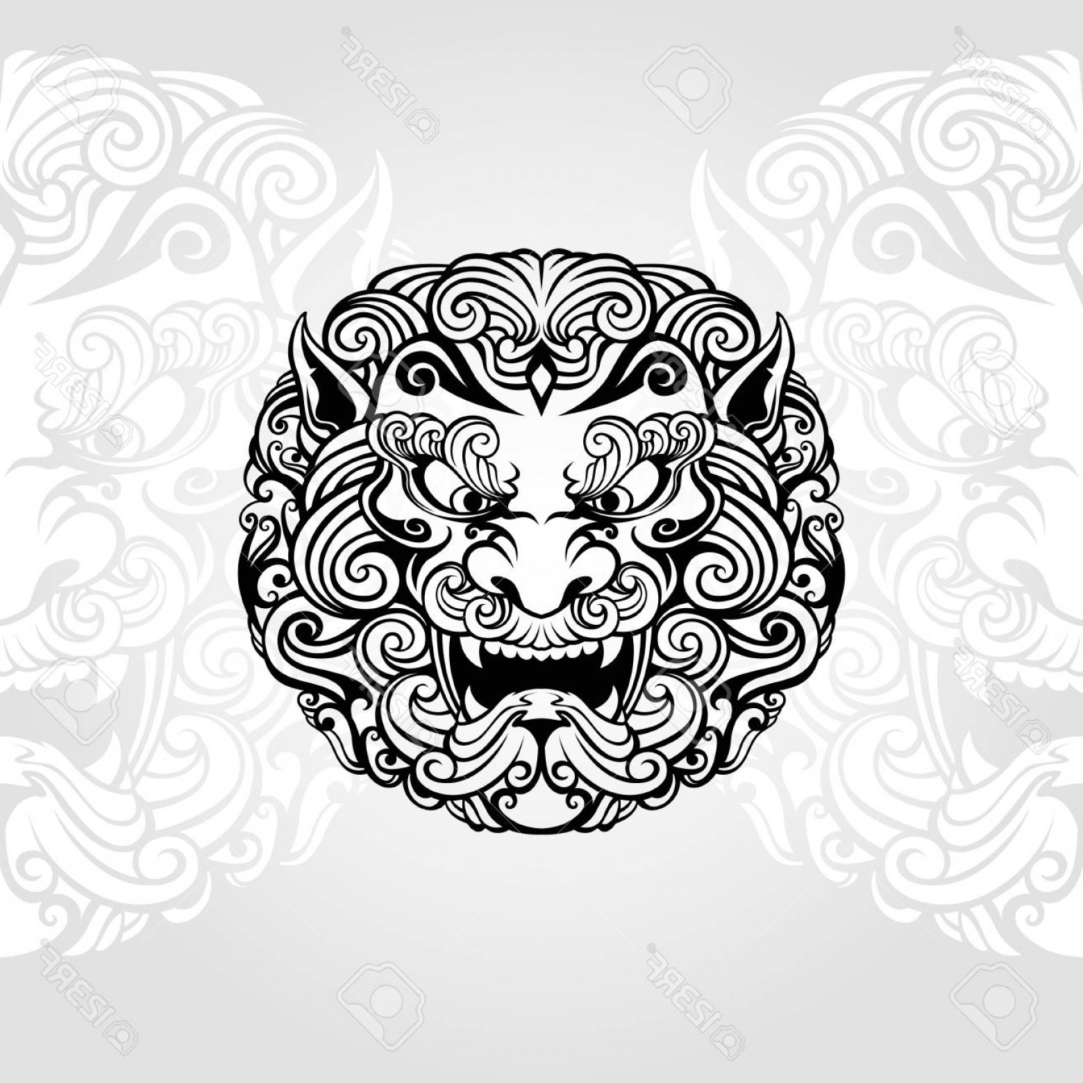 1560x1560 Photostock Vector Foo Dog Illustration In Black And White