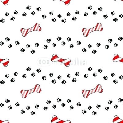 400x400 Vector Seamless Pattern With Candy Cane Bone Treat And Dog Paw
