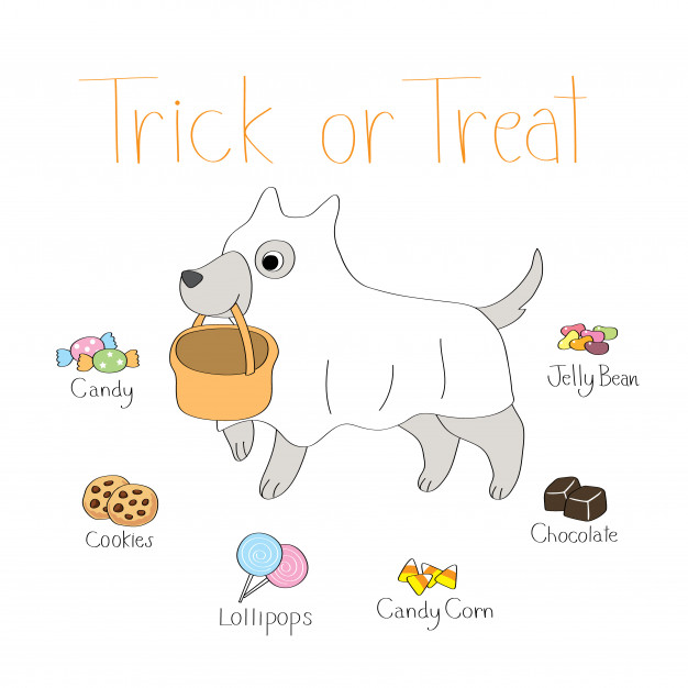 626x626 Cartoon Cute Ghost Dog Trick Or Treat In Halloween Vector Vector