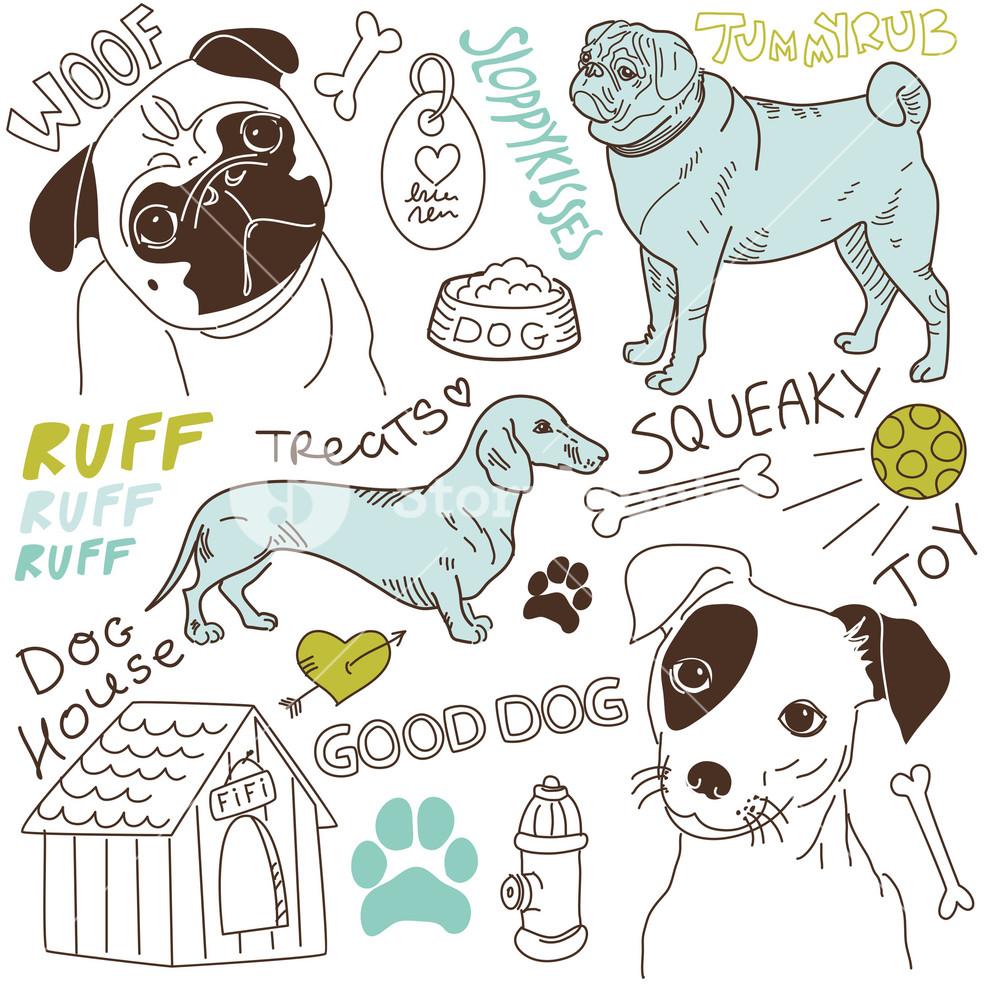 990x1000 I Love Dogs! Vector Doodles Set Royalty Free Stock Image