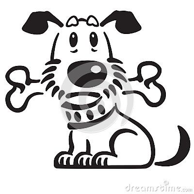 400x400 Cartoon Puppy Dog With A Bone In His Mouth Black And White