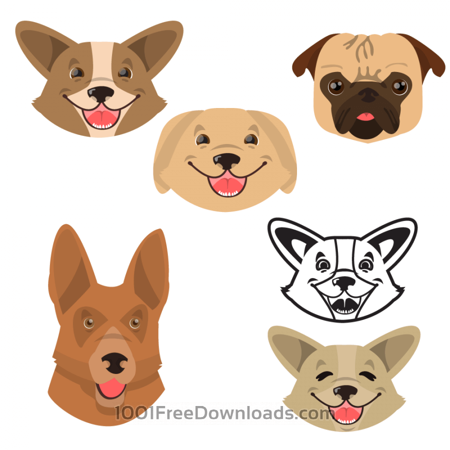 900x900 Free Vectors Cute Smiling Happy Dogs Vector Set Nature