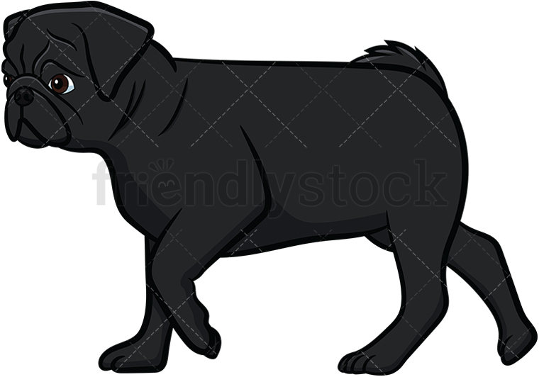 Black Pug Dog Walking Cartoon Vector Clipart 760x532 Black Pug Dog Walking Cartoon Vector Clipart